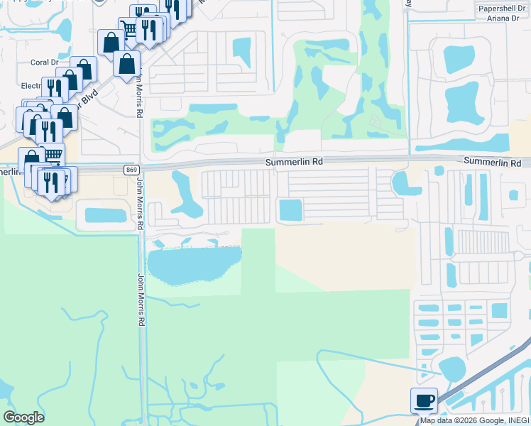 map of restaurants, bars, coffee shops, grocery stores, and more near 585 I Street South in Fort Myers