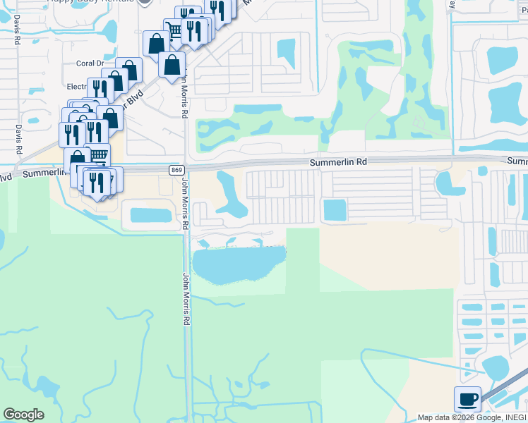 map of restaurants, bars, coffee shops, grocery stores, and more near 40 South Drive in Fort Myers