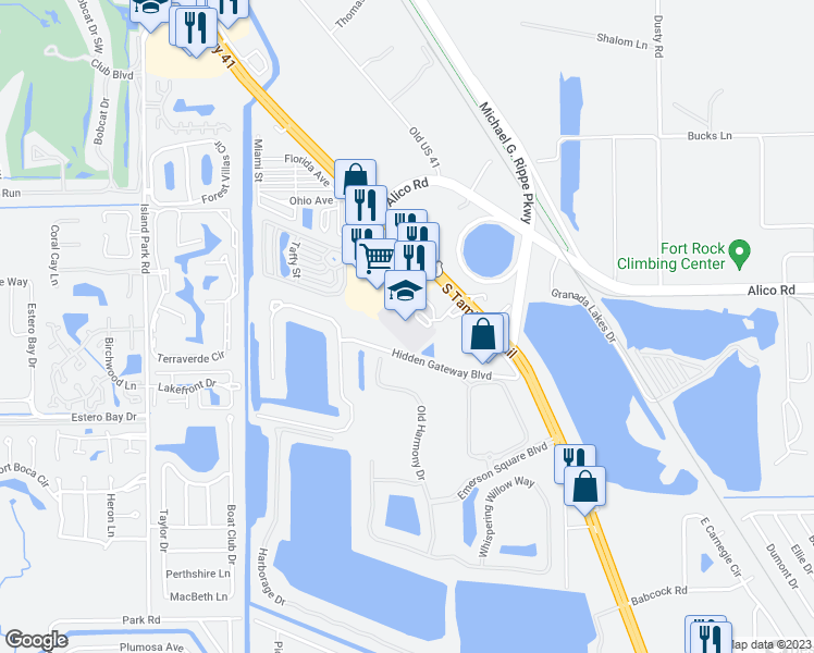 map of restaurants, bars, coffee shops, grocery stores, and more near 17000 South Tamiami Trail in Fort Myers