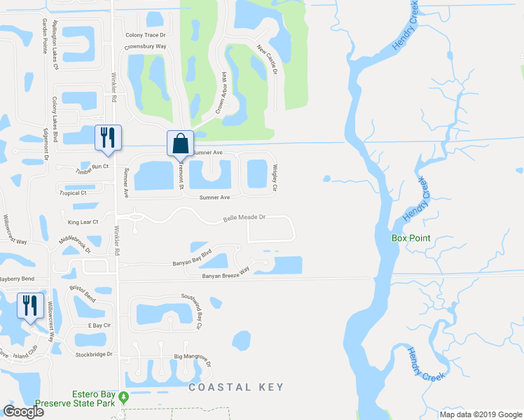map of restaurants, bars, coffee shops, grocery stores, and more near 8560 Belle Meade Drive in Fort Myers