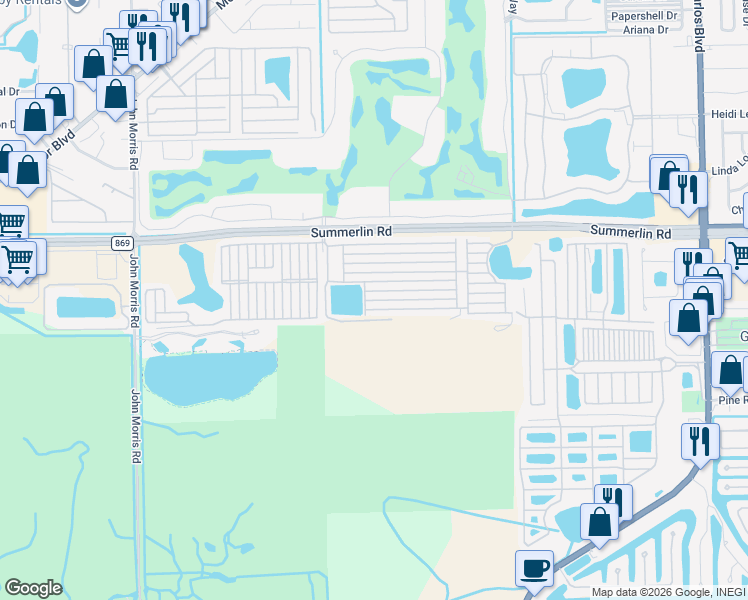 map of restaurants, bars, coffee shops, grocery stores, and more near Tropico Lane in Fort Myers
