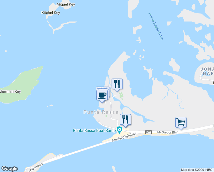 map of restaurants, bars, coffee shops, grocery stores, and more near C Sanibel Boulevard in Fort Myers