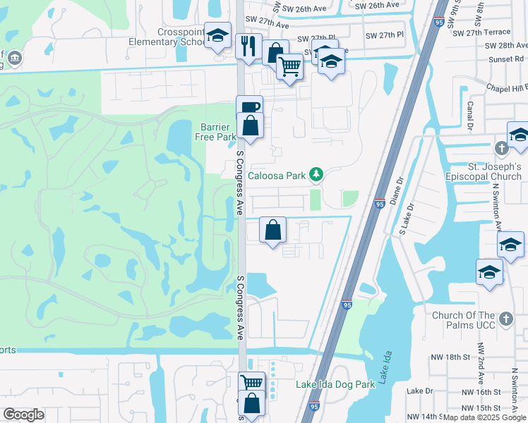map of restaurants, bars, coffee shops, grocery stores, and more near 59 Lancaster Road in Boynton Beach