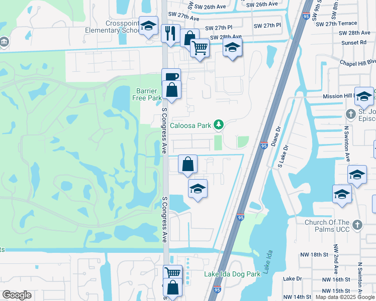 map of restaurants, bars, coffee shops, grocery stores, and more near 53 Lancaster Road in Boynton Beach