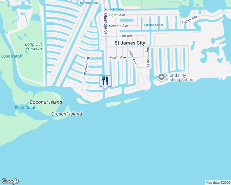 map of restaurants, bars, coffee shops, grocery stores, and more near 3409 First Avenue in Saint James City