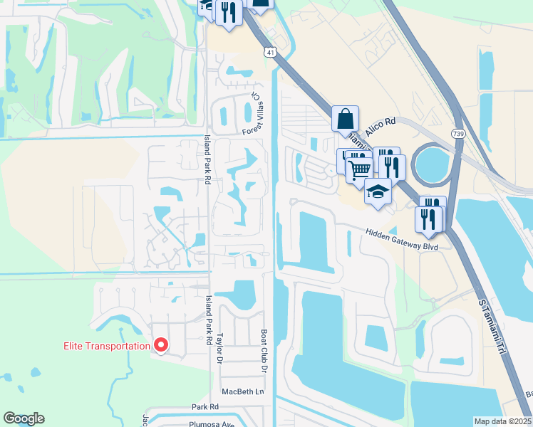 map of restaurants, bars, coffee shops, grocery stores, and more near 17179 Terraverde Circle in Fort Myers