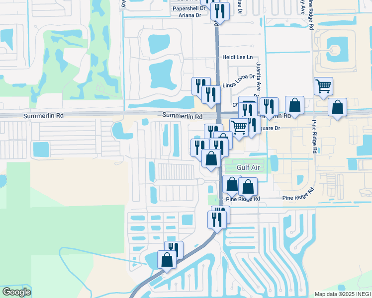 map of restaurants, bars, coffee shops, grocery stores, and more near 17280 Whitewater Court in Fort Myers Beach
