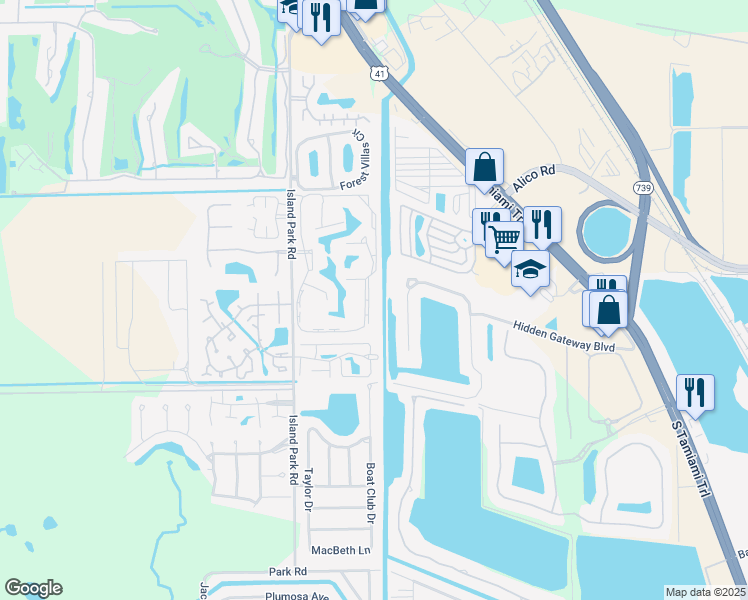 map of restaurants, bars, coffee shops, grocery stores, and more near 17179 Terraverde Circle in Fort Myers