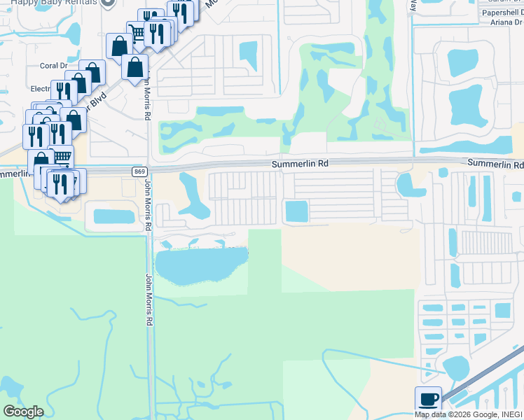 map of restaurants, bars, coffee shops, grocery stores, and more near 136 Seawind Drive in Fort Myers