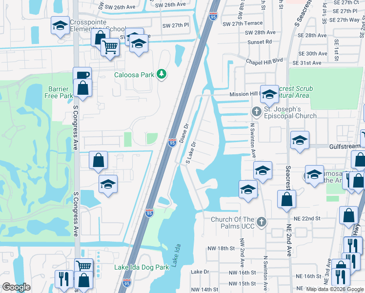 map of restaurants, bars, coffee shops, grocery stores, and more near 3704 Diane Drive in Boynton Beach