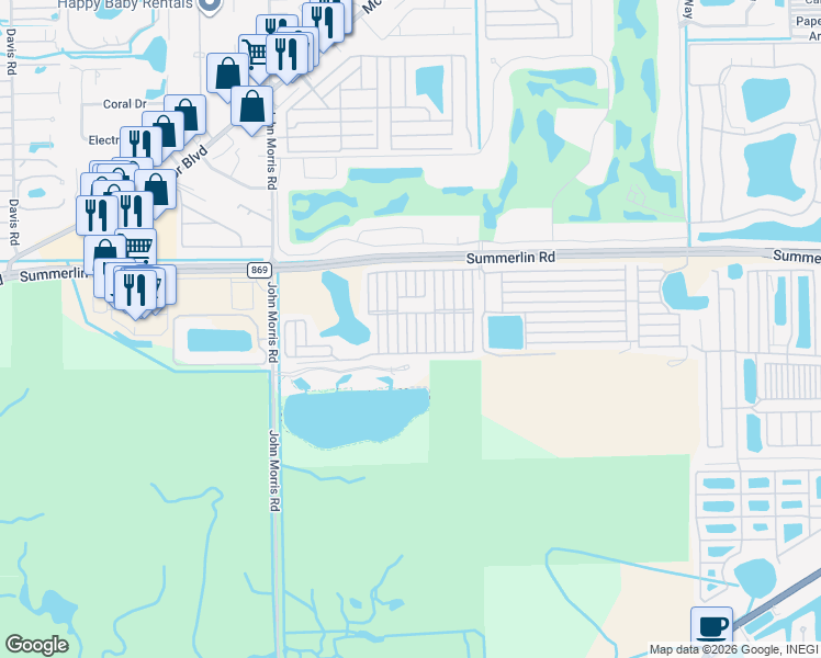 map of restaurants, bars, coffee shops, grocery stores, and more near 40 South Drive in Fort Myers