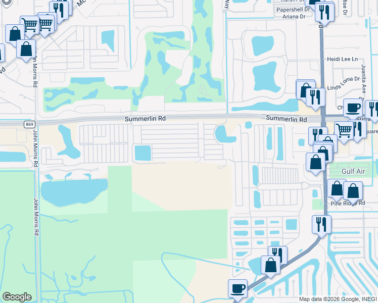 map of restaurants, bars, coffee shops, grocery stores, and more near Playa Ln in Fort Myers