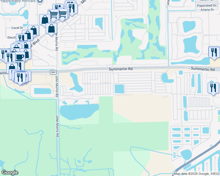 map of restaurants, bars, coffee shops, grocery stores, and more near 585 I Street South in Fort Myers