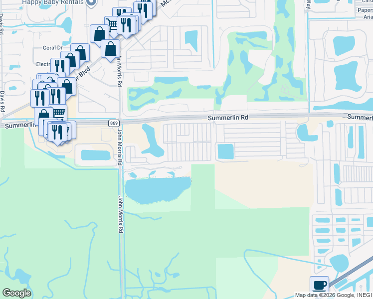 map of restaurants, bars, coffee shops, grocery stores, and more near 136 Seawind Drive in Fort Myers