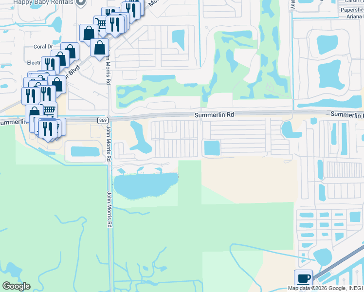 map of restaurants, bars, coffee shops, grocery stores, and more near 136 Seawind Drive in Fort Myers