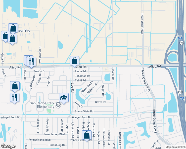 map of restaurants, bars, coffee shops, grocery stores, and more near 8381 Bahamas Road in Fort Myers