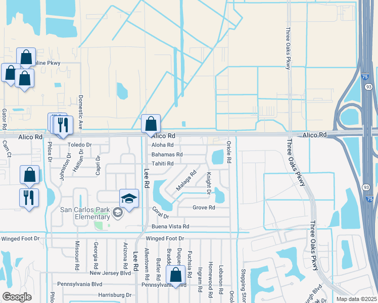 map of restaurants, bars, coffee shops, grocery stores, and more near 8381 Bahamas Road in Fort Myers