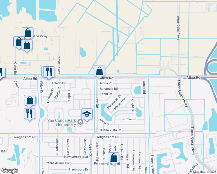 map of restaurants, bars, coffee shops, grocery stores, and more near 8333 Bahamas Road in Fort Myers