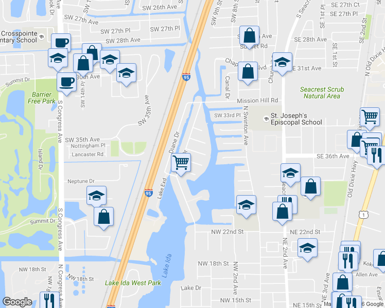 map of restaurants, bars, coffee shops, grocery stores, and more near 936 Southwest 36th Court in Boynton Beach