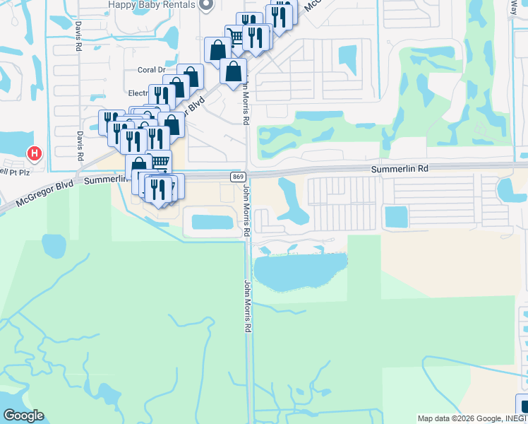 map of restaurants, bars, coffee shops, grocery stores, and more near 620 U Street in Fort Myers