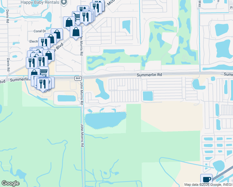 map of restaurants, bars, coffee shops, grocery stores, and more near 40 South Drive in Fort Myers