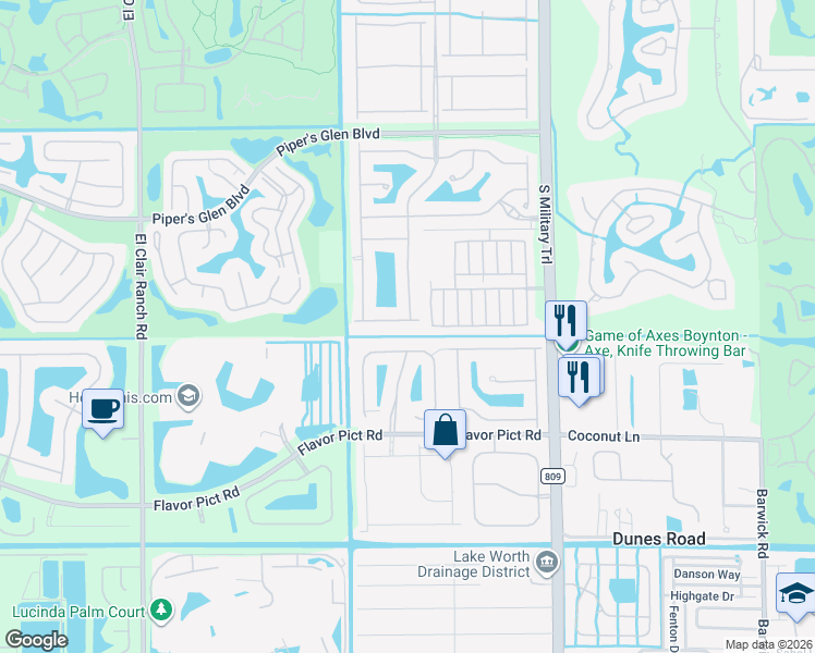 map of restaurants, bars, coffee shops, grocery stores, and more near 5322 Vernio Lane in Boynton Beach