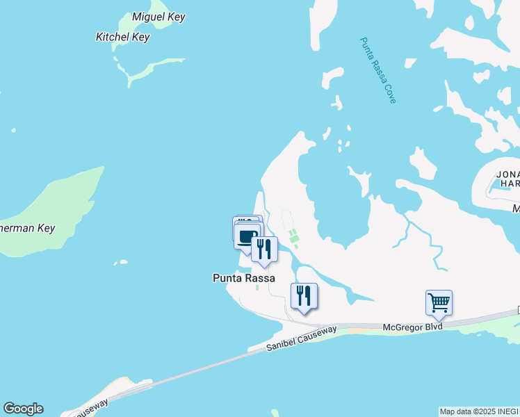 map of restaurants, bars, coffee shops, grocery stores, and more near C Sanibel Boulevard in Fort Myers