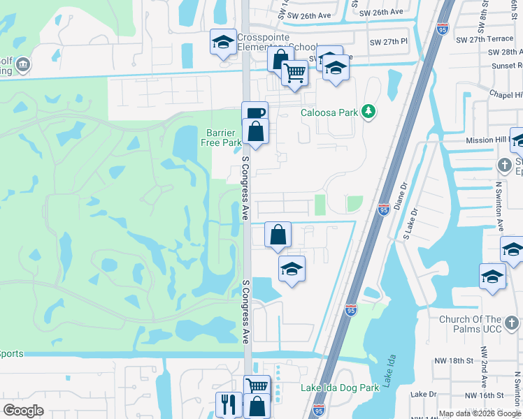 map of restaurants, bars, coffee shops, grocery stores, and more near 142 Lancaster Road in Boynton Beach