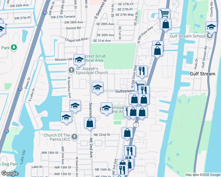 map of restaurants, bars, coffee shops, grocery stores, and more near 309 Gulfstream Drive in Delray Beach