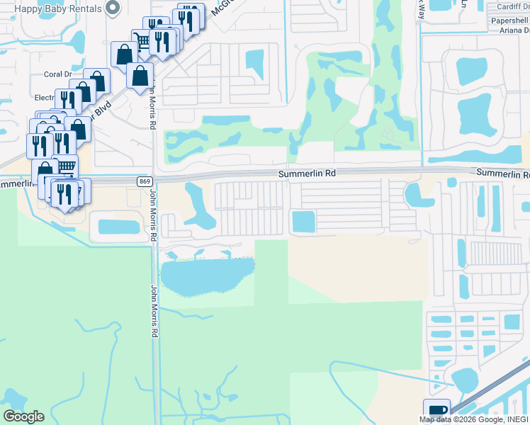 map of restaurants, bars, coffee shops, grocery stores, and more near 136 Seawind Drive in Fort Myers