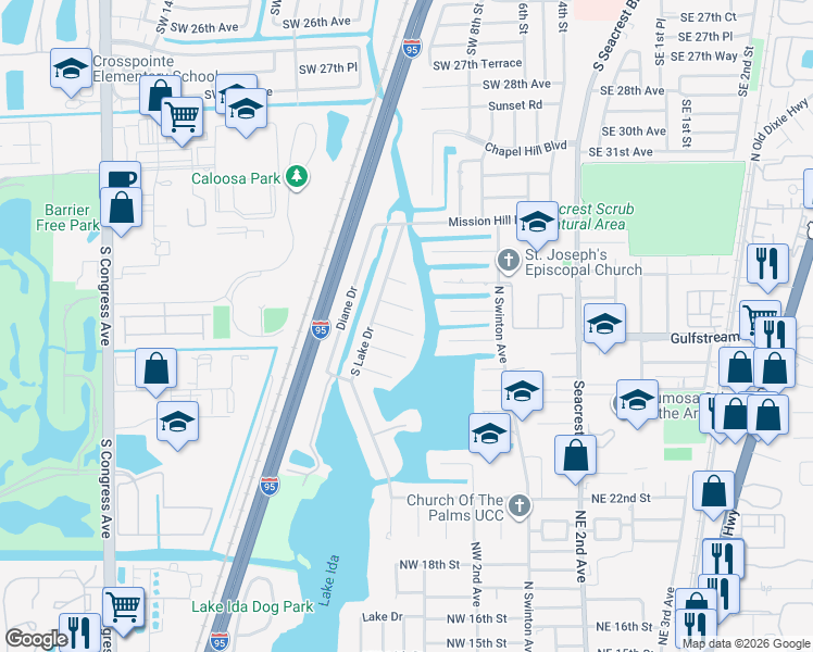 map of restaurants, bars, coffee shops, grocery stores, and more near 917 Southwest 36th Court in Boynton Beach