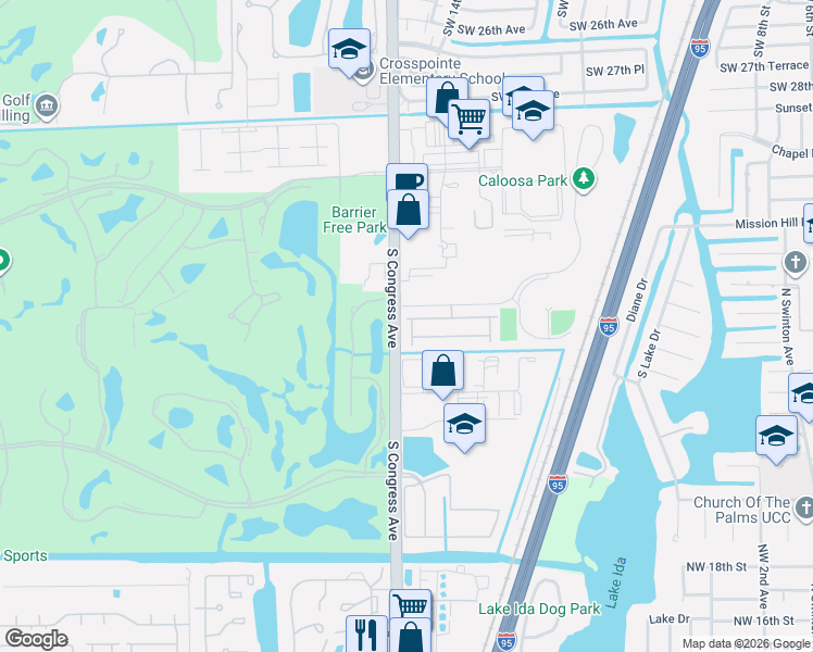 map of restaurants, bars, coffee shops, grocery stores, and more near 71 Landau Street in Boynton Beach
