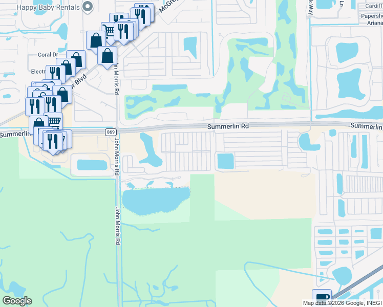 map of restaurants, bars, coffee shops, grocery stores, and more near 136 Seawind Drive in Fort Myers