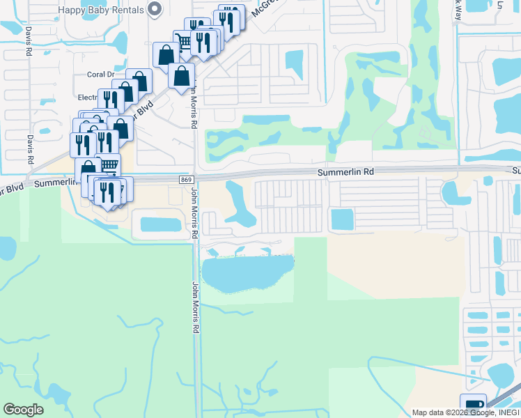 map of restaurants, bars, coffee shops, grocery stores, and more near 40 South Drive in Fort Myers