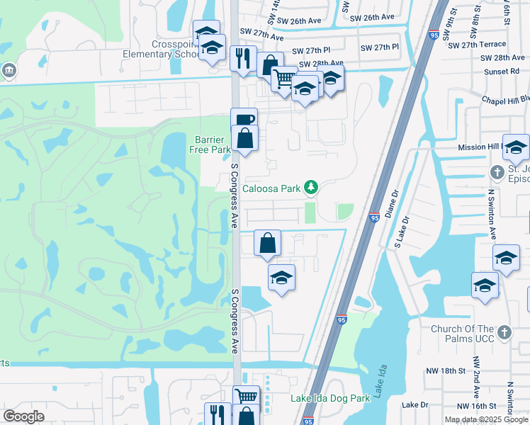 map of restaurants, bars, coffee shops, grocery stores, and more near 53 Lancaster Road in Boynton Beach