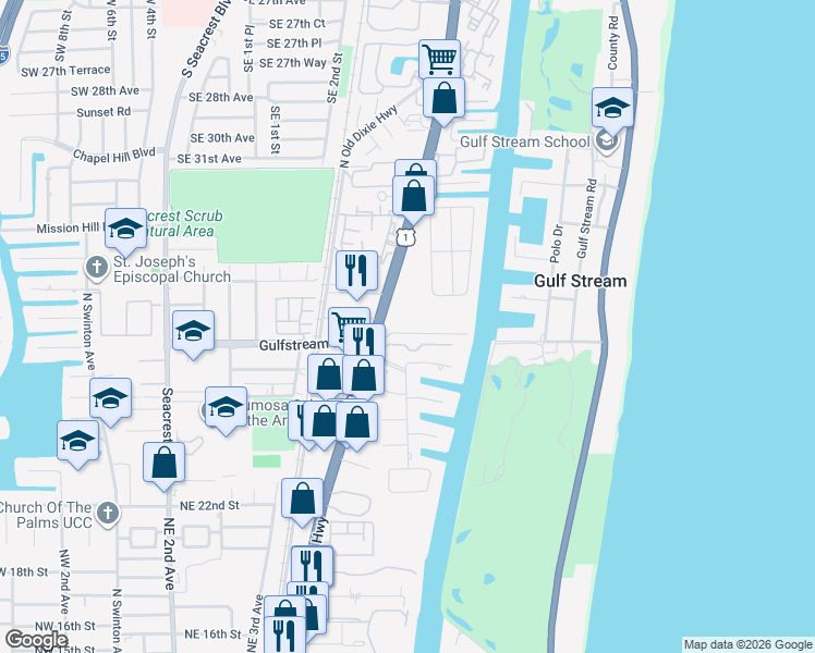 map of restaurants, bars, coffee shops, grocery stores, and more near 2913 Bluewater Cove in Gulf Stream