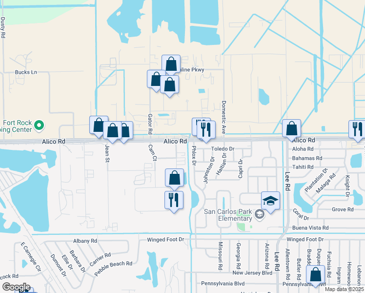 map of restaurants, bars, coffee shops, grocery stores, and more near 17132 Phlox Drive in Fort Myers