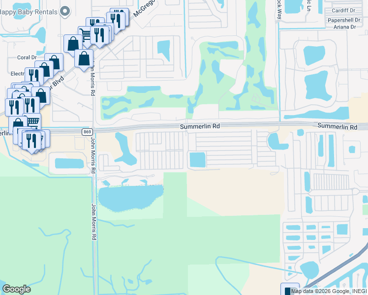 map of restaurants, bars, coffee shops, grocery stores, and more near 548 L Street South in Fort Myers