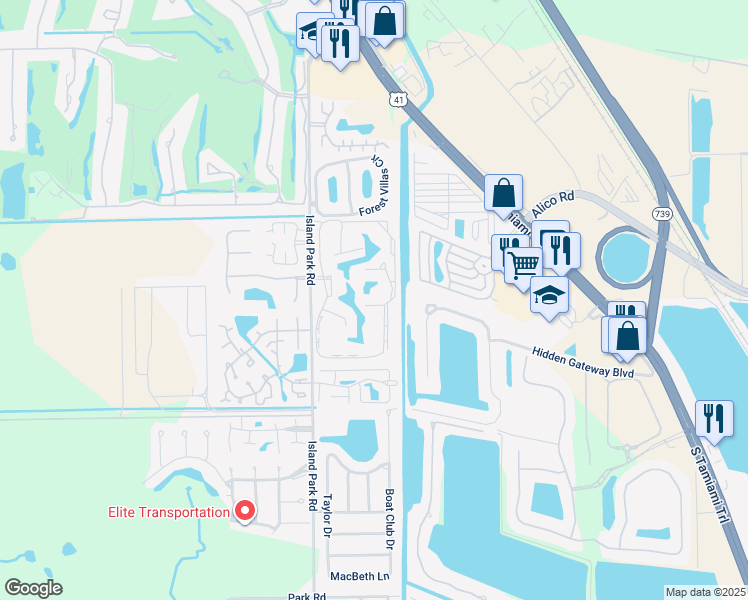 map of restaurants, bars, coffee shops, grocery stores, and more near 17150 Ravens Roost in Fort Myers