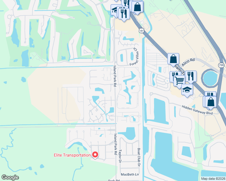 map of restaurants, bars, coffee shops, grocery stores, and more near 17181 Key Vizcaya Court in Fort Myers