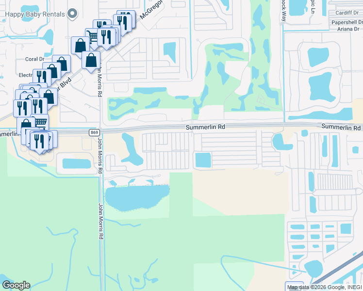 map of restaurants, bars, coffee shops, grocery stores, and more near 548 L Street South in Fort Myers