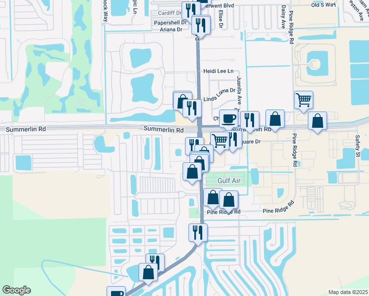 map of restaurants, bars, coffee shops, grocery stores, and more near 17228 Whitewater Court in Fort Myers Beach