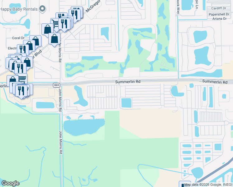 map of restaurants, bars, coffee shops, grocery stores, and more near 548 L Street South in Fort Myers