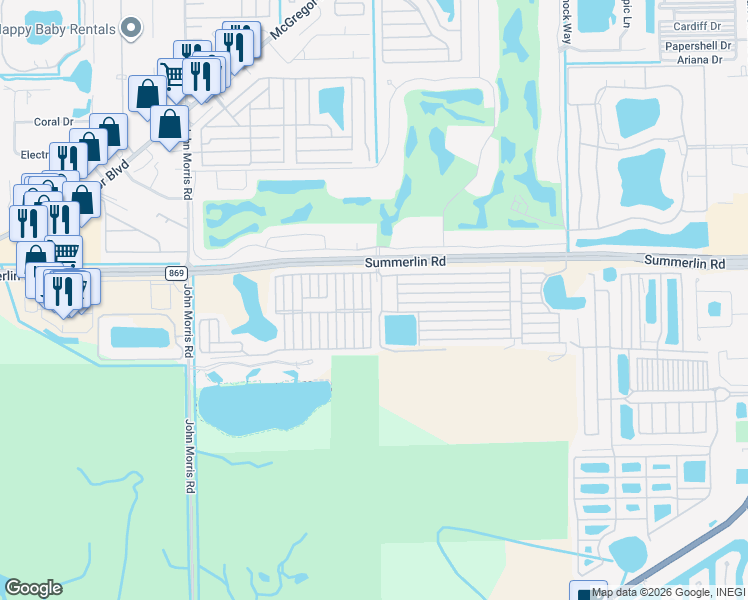 map of restaurants, bars, coffee shops, grocery stores, and more near 548 L Street South in Fort Myers