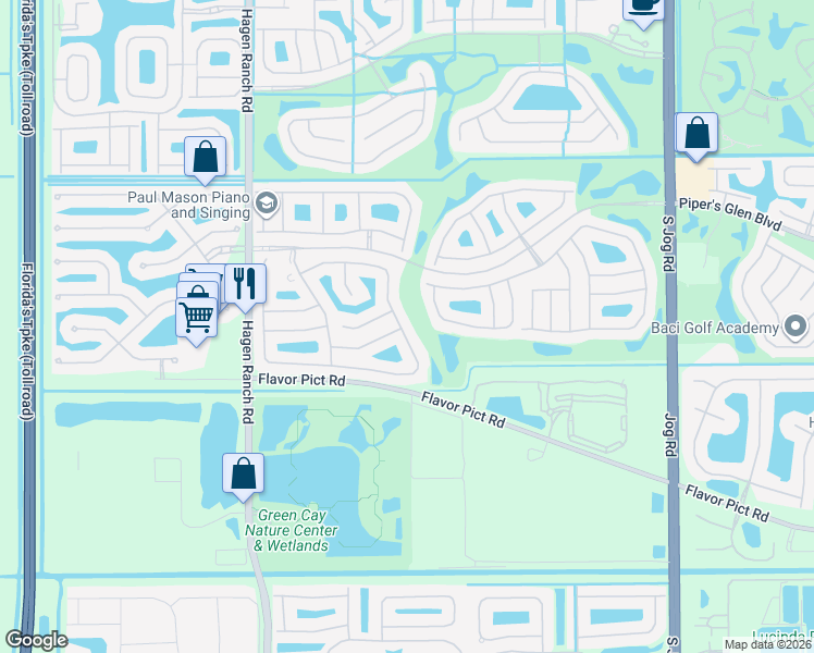 map of restaurants, bars, coffee shops, grocery stores, and more near 7170 Falls Road East in Boynton Beach