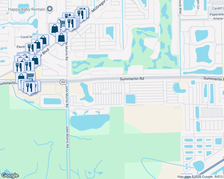 map of restaurants, bars, coffee shops, grocery stores, and more near 268 H Street South in Fort Myers