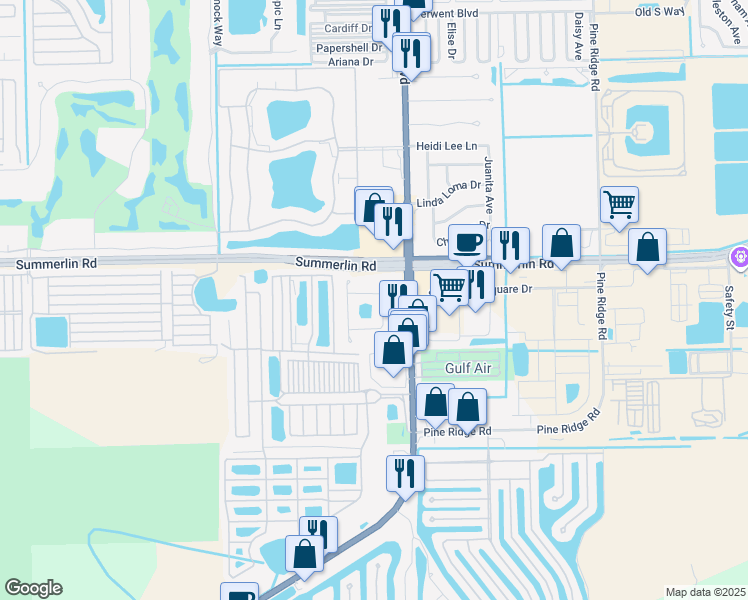 map of restaurants, bars, coffee shops, grocery stores, and more near 17228 Whitewater Court in Fort Myers Beach