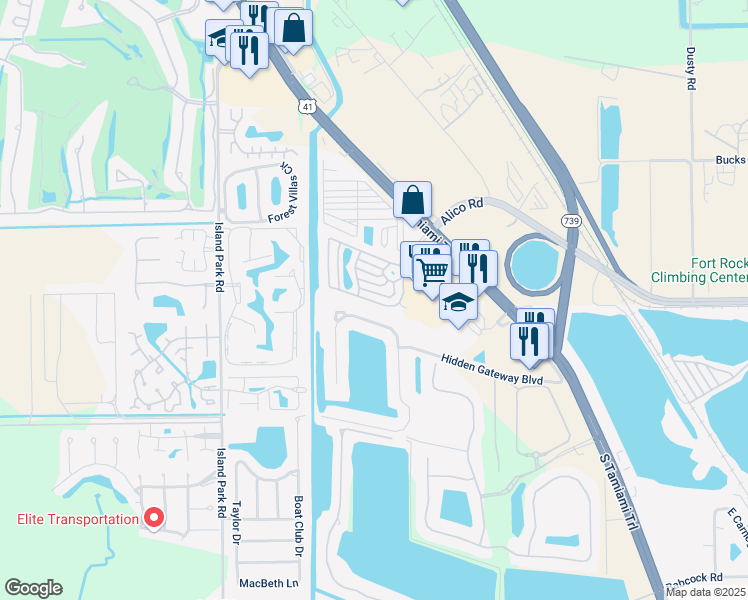 map of restaurants, bars, coffee shops, grocery stores, and more near 5764 Pink Panther Drive in Fort Myers