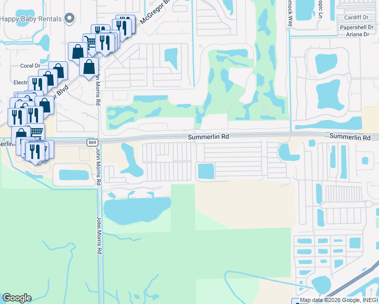map of restaurants, bars, coffee shops, grocery stores, and more near 548 L Street South in Fort Myers