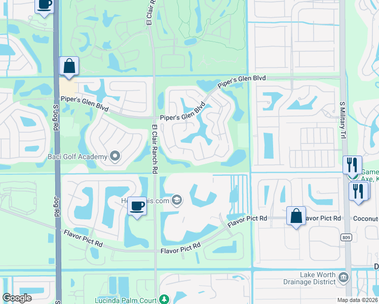 map of restaurants, bars, coffee shops, grocery stores, and more near 12395 Pleasant Green Way in Boynton Beach